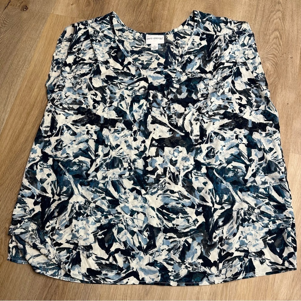 pure energy Sleeveless Blue and White Printed Blouse size 2X